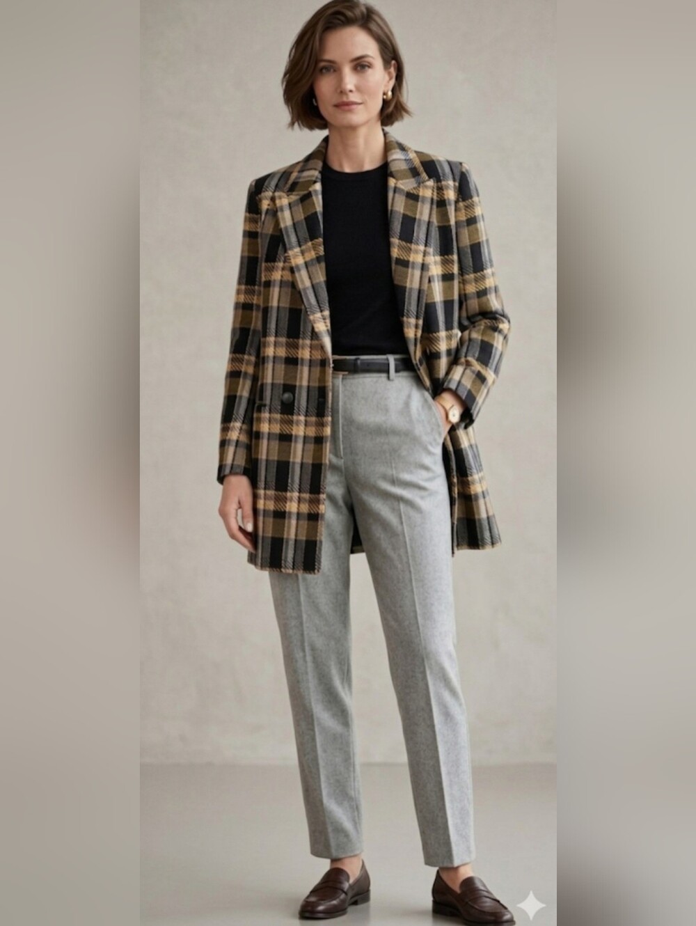 Zara Oversized Tweed Plaid Double-breasted Blazer Jacket S - M Tall Mustard